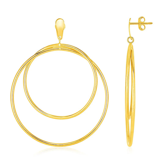 14k Yellow Gold Post Earrings with Open Polished Circle Dangles RCJ Earrings  CELESTIA LUXE JEWELLERS