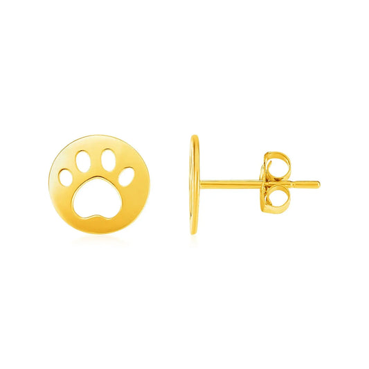 14k Yellow Gold Post Earrings with Paw Prints RCJ Earrings  CELESTIA LUXE JEWELLERS