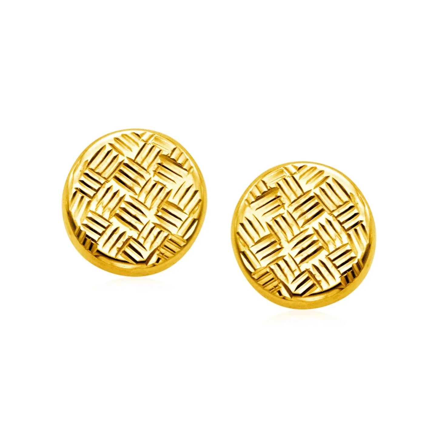 14k Yellow Gold Post Earrings with Textured Circles RCJ Earrings  CELESTIA LUXE JEWELLERS