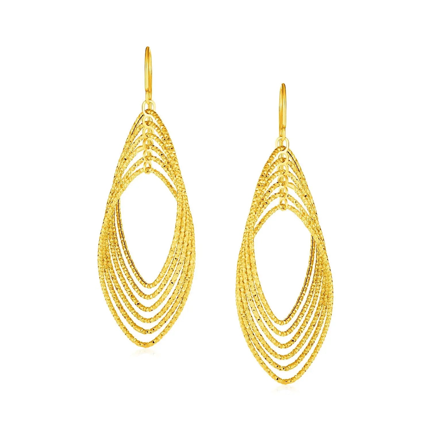 14k Yellow Gold Post Earrings with Textured Marquise Shapes RCJ Earrings  CELESTIA LUXE JEWELLERS