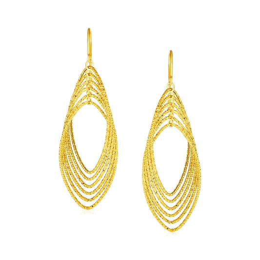 14k Yellow Gold Post Earrings with Textured Marquise Shapes RCJ Earrings  CELESTIA LUXE JEWELLERS