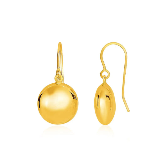 14k Yellow Gold Puffed Circle Shape Drop Earrings RCJ Earrings  CELESTIA LUXE JEWELLERS