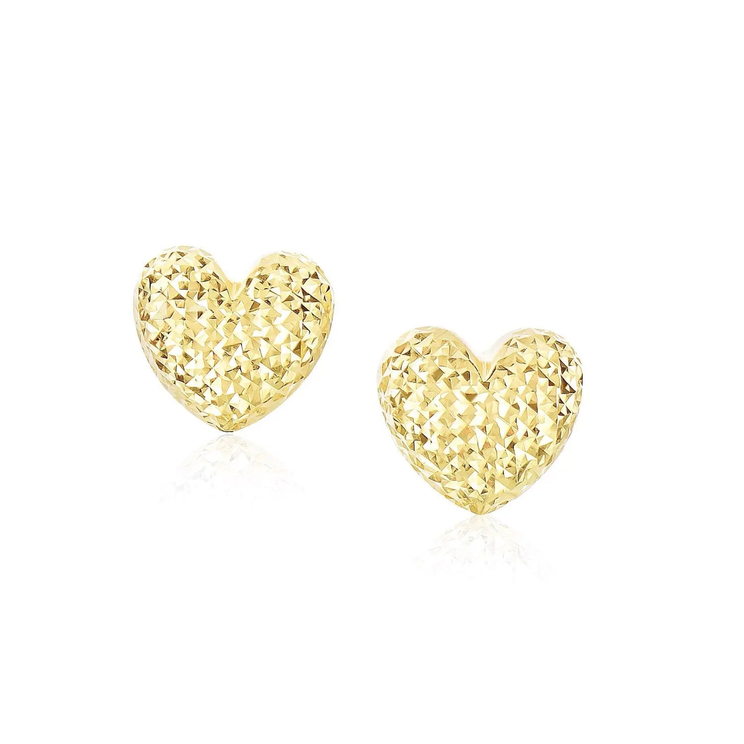 14k Yellow Gold Puffed Heart Earrings with Diamond Cuts RCJ Earrings  CELESTIA LUXE JEWELLERS