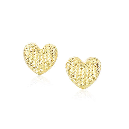 14k Yellow Gold Puffed Heart Earrings with Diamond Cuts RCJ Earrings  CELESTIA LUXE JEWELLERS