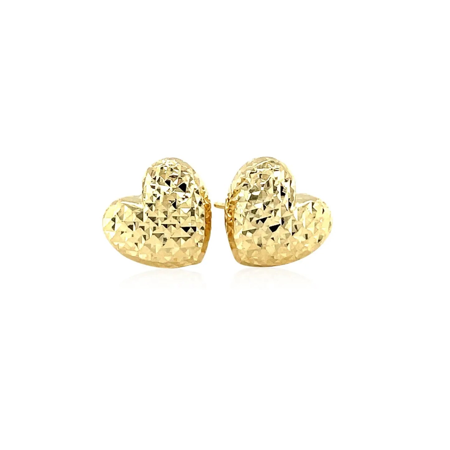 14k Yellow Gold Puffed Heart Earrings with Diamond Cuts RCJ Earrings  CELESTIA LUXE JEWELLERS