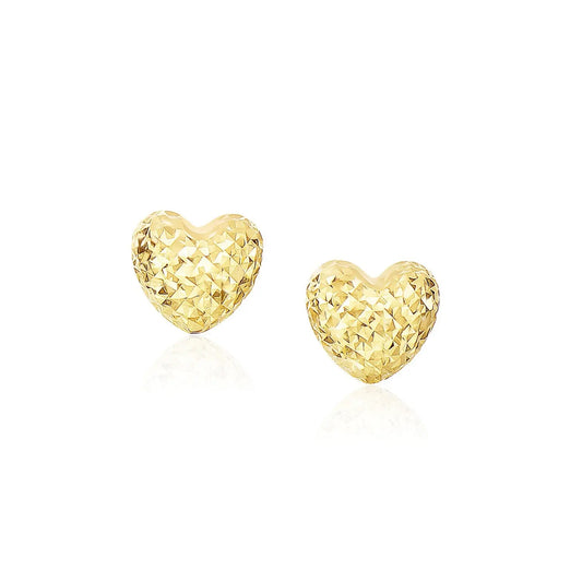 14k Yellow Gold Puffed Heart Earrings with Diamond Cuts(8mm) RCJ Earrings  CELESTIA LUXE JEWELLERS