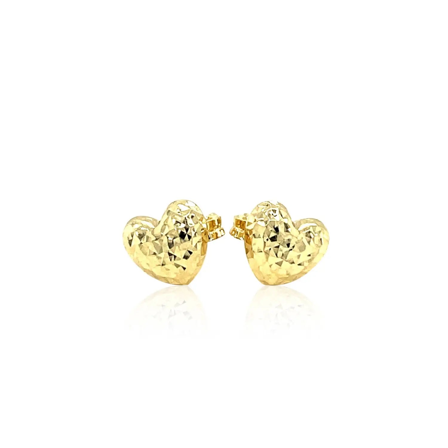 14k Yellow Gold Puffed Heart Earrings with Diamond Cuts(8mm) RCJ Earrings  CELESTIA LUXE JEWELLERS