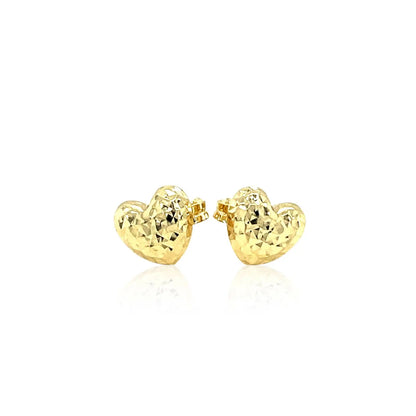 14k Yellow Gold Puffed Heart Earrings with Diamond Cuts(8mm) RCJ Earrings  CELESTIA LUXE JEWELLERS