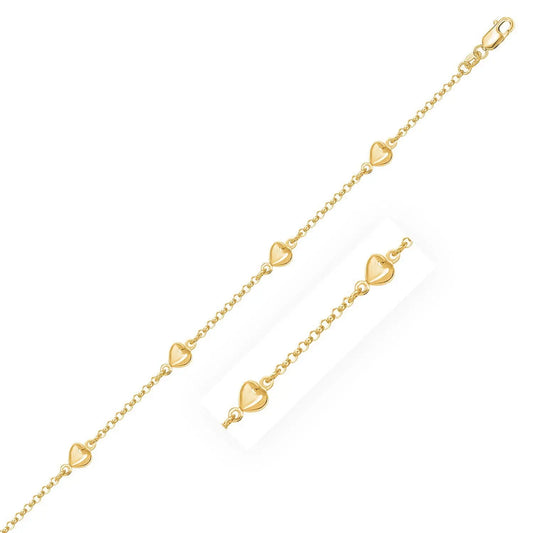 14k Yellow Gold Rolo Chain Bracelet with Puffed Heart Stations (3.30 mm) RCJ Bracelets  CELESTIA LUXE JEWELLERS