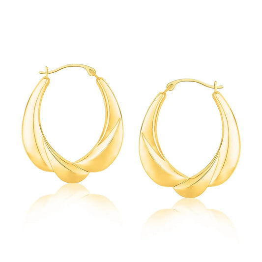 14k Yellow Gold Scallop Motif Graduated Oval Hoop Earrings RCJ Earrings  CELESTIA LUXE JEWELLERS