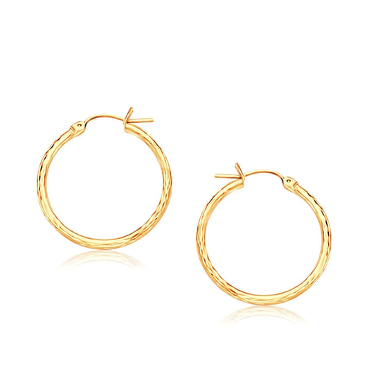 14k Yellow Gold Slender Hoop Earring with Diamond-Cut Finish (25mm Diameter) RCJ Earrings  CELESTIA LUXE JEWELLERS