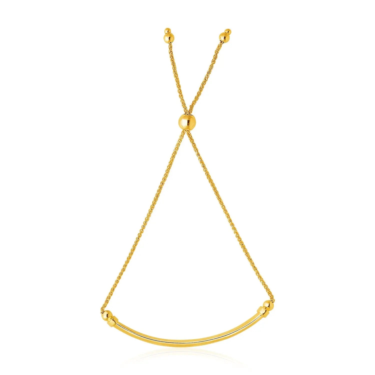 14k Yellow Gold Smooth Curved Bar and Lariat Style Bracelet (1.00 mm) RCJ Bracelets  CELESTIA LUXE JEWELLERS