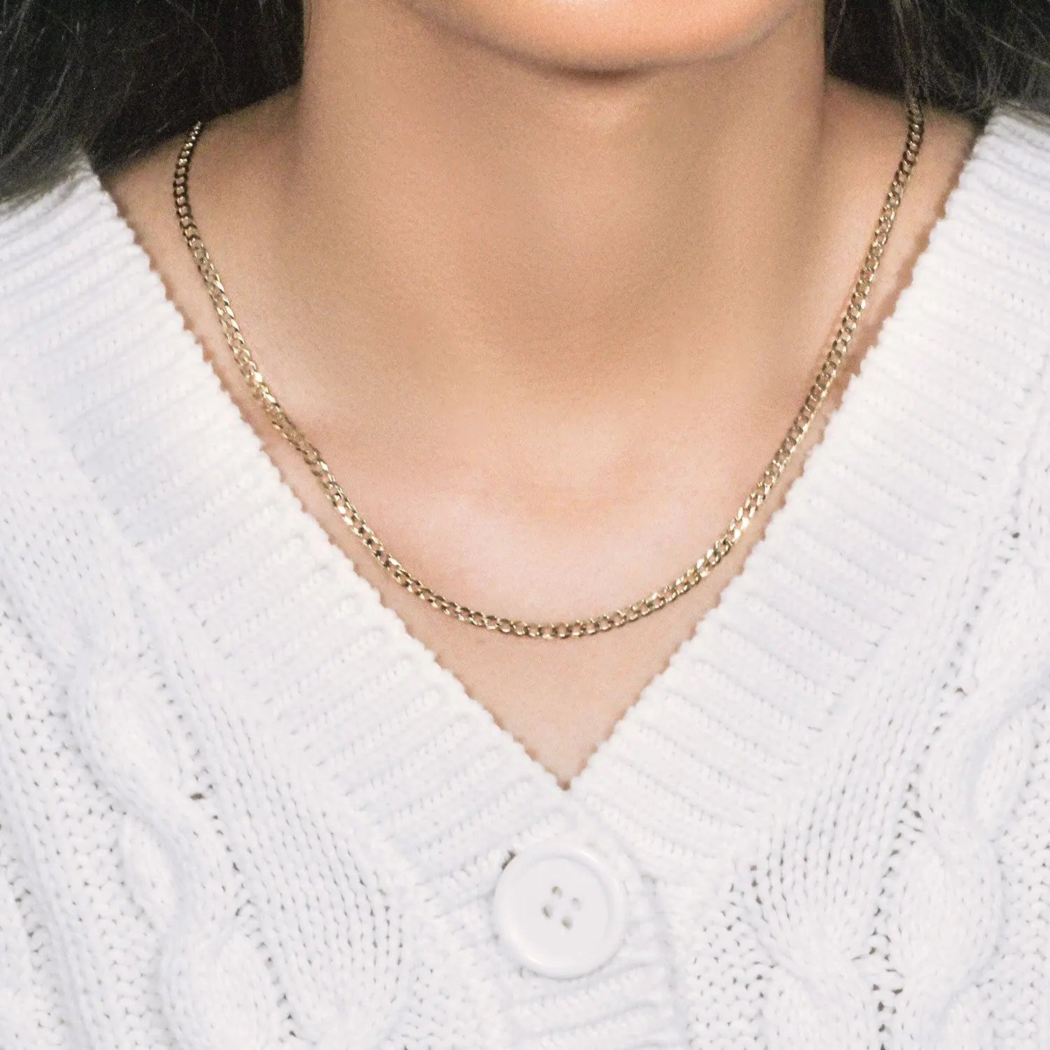 14k Yellow Gold Solid Curb Chain (3.20 mm) RCJ Chains  CELESTIA LUXE JEWELLERS