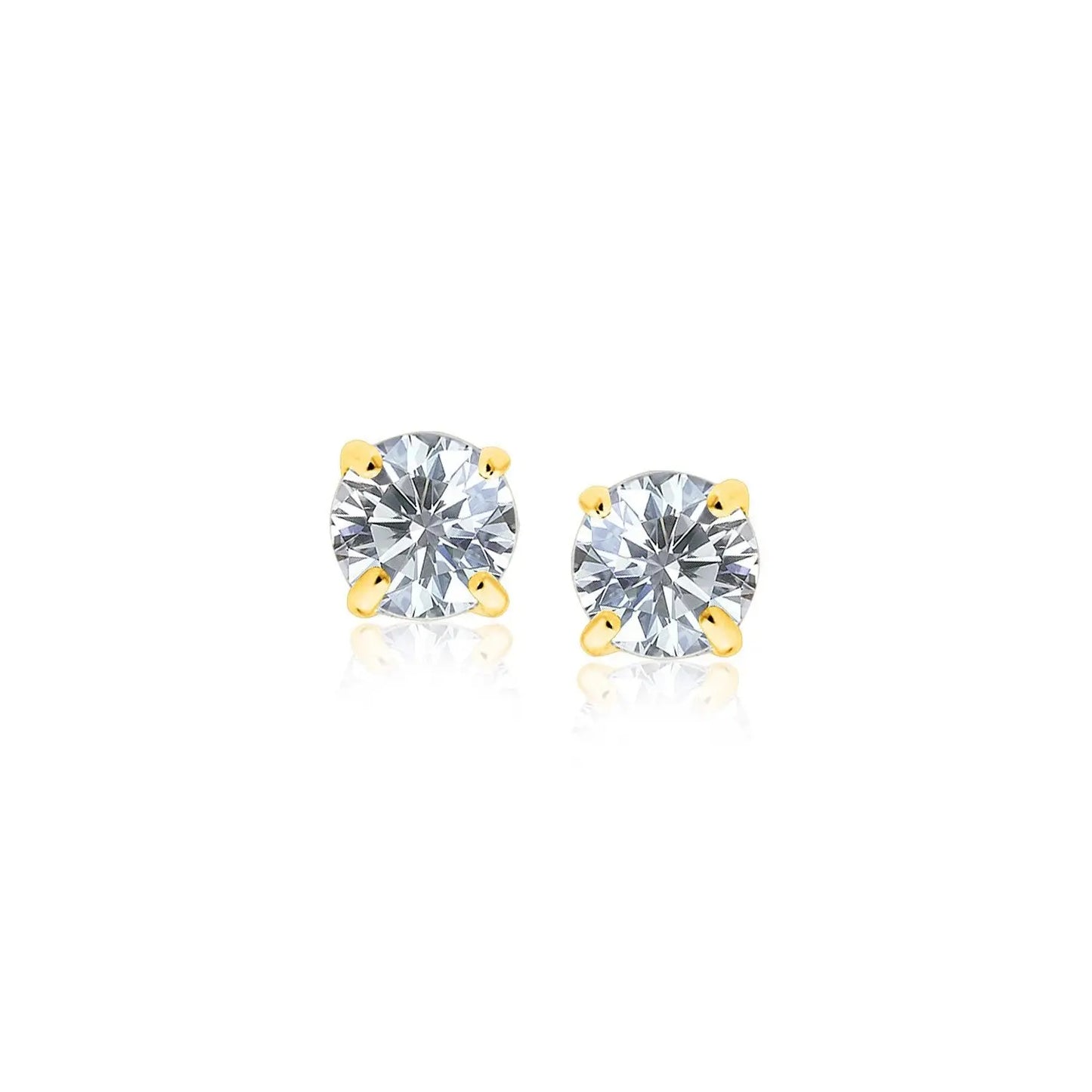 14k Yellow Gold Stud Earrings with White Hue Faceted Cubic Zirconia(4mm) RCJ Earrings  CELESTIA LUXE JEWELLERS