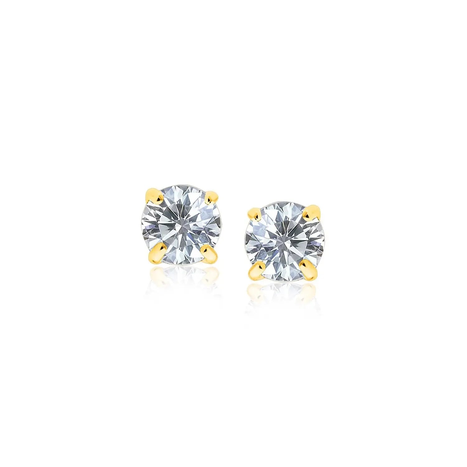 14k Yellow Gold Stud Earrings with White Hue Faceted Cubic Zirconia(4mm) RCJ Earrings  CELESTIA LUXE JEWELLERS