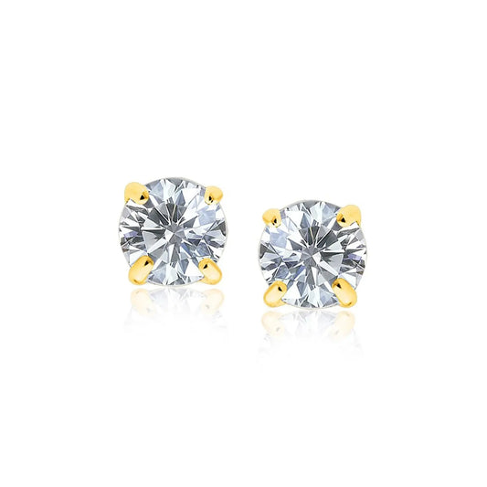 14k Yellow Gold Stud Earrings with White Hue Faceted Cubic Zirconia(7mm) RCJ Earrings  CELESTIA LUXE JEWELLERS