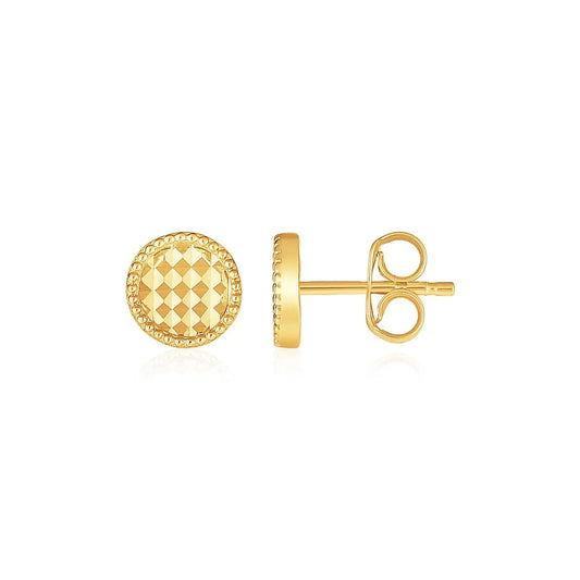 14k Yellow Gold Textured Circle Post Earrings RCJ Earrings  CELESTIA LUXE JEWELLERS