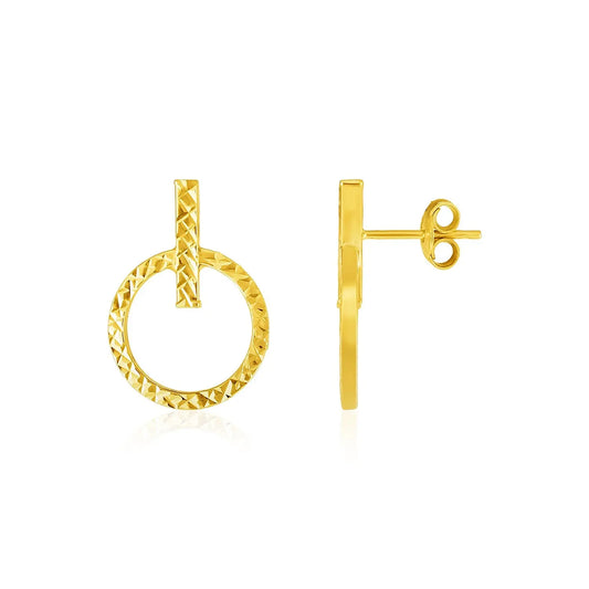 14k Yellow Gold Textured Circle and Bar Post Earrings RCJ Earrings  CELESTIA LUXE JEWELLERS