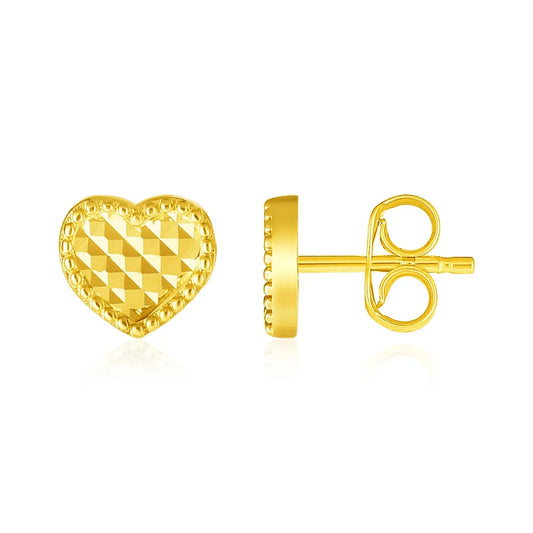 14k Yellow Gold Textured Heart Post Earrings RCJ Earrings  CELESTIA LUXE JEWELLERS