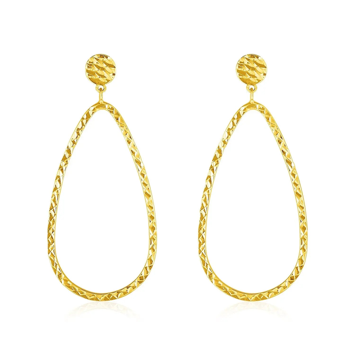 14k Yellow Gold Textured Teardrop Motif Post Earrings RCJ Earrings  CELESTIA LUXE JEWELLERS