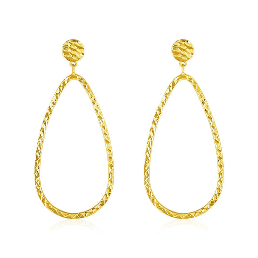 14k Yellow Gold Textured Teardrop Motif Post Earrings RCJ Earrings  CELESTIA LUXE JEWELLERS