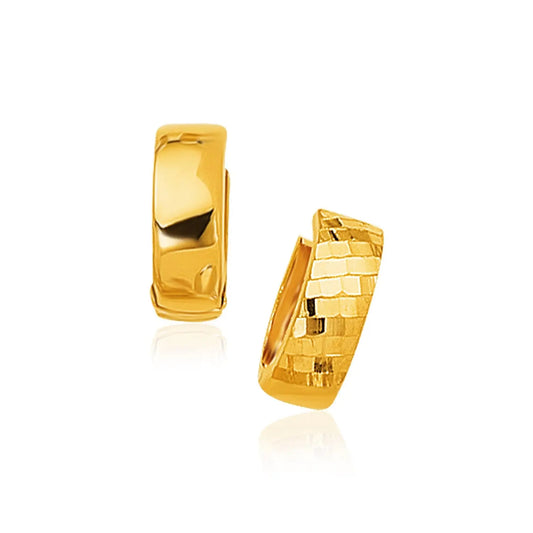 14k Yellow Gold Textured and Polished Hoop Earrings RCJ Earrings  CELESTIA LUXE JEWELLERS