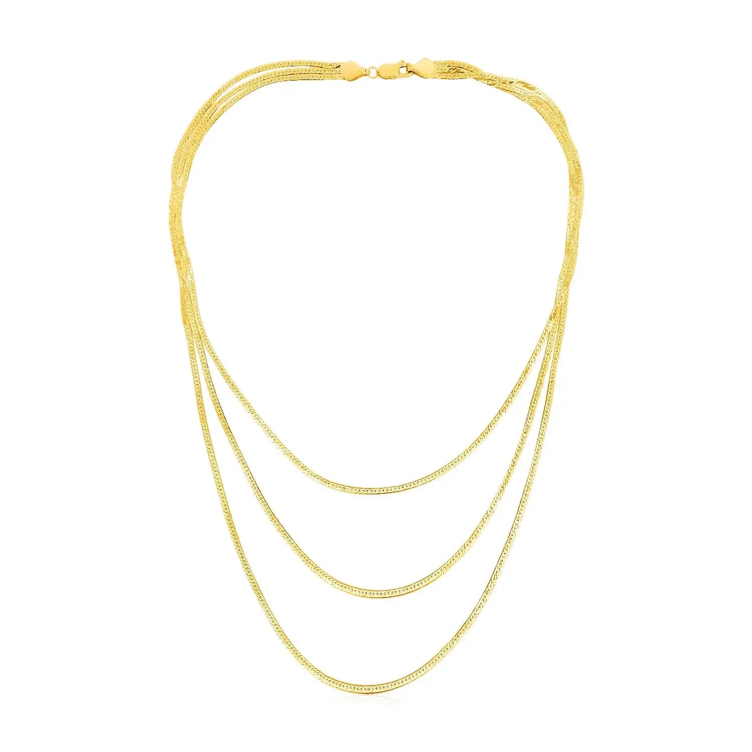 14k Yellow Gold Three Strand Herringbone Chain Necklace RCJ Necklaces  CELESTIA LUXE JEWELLERS