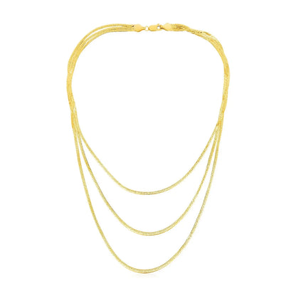 14k Yellow Gold Three Strand Herringbone Chain Necklace RCJ Necklaces  CELESTIA LUXE JEWELLERS