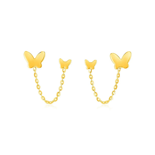 14k Yellow Gold Two Hole Post Earrings with Butterflies RCJ Earrings  CELESTIA LUXE JEWELLERS