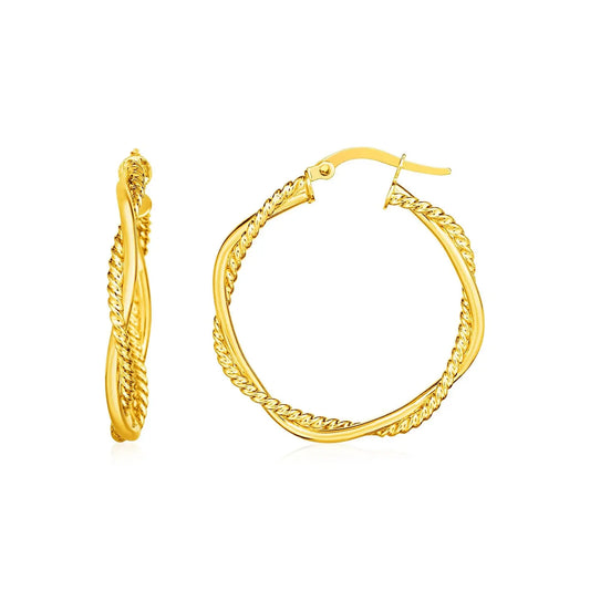 14k Yellow Gold Two Part Textured Twisted Round Hoop Earrings(3x25mm) RCJ Earrings  CELESTIA LUXE JEWELLERS