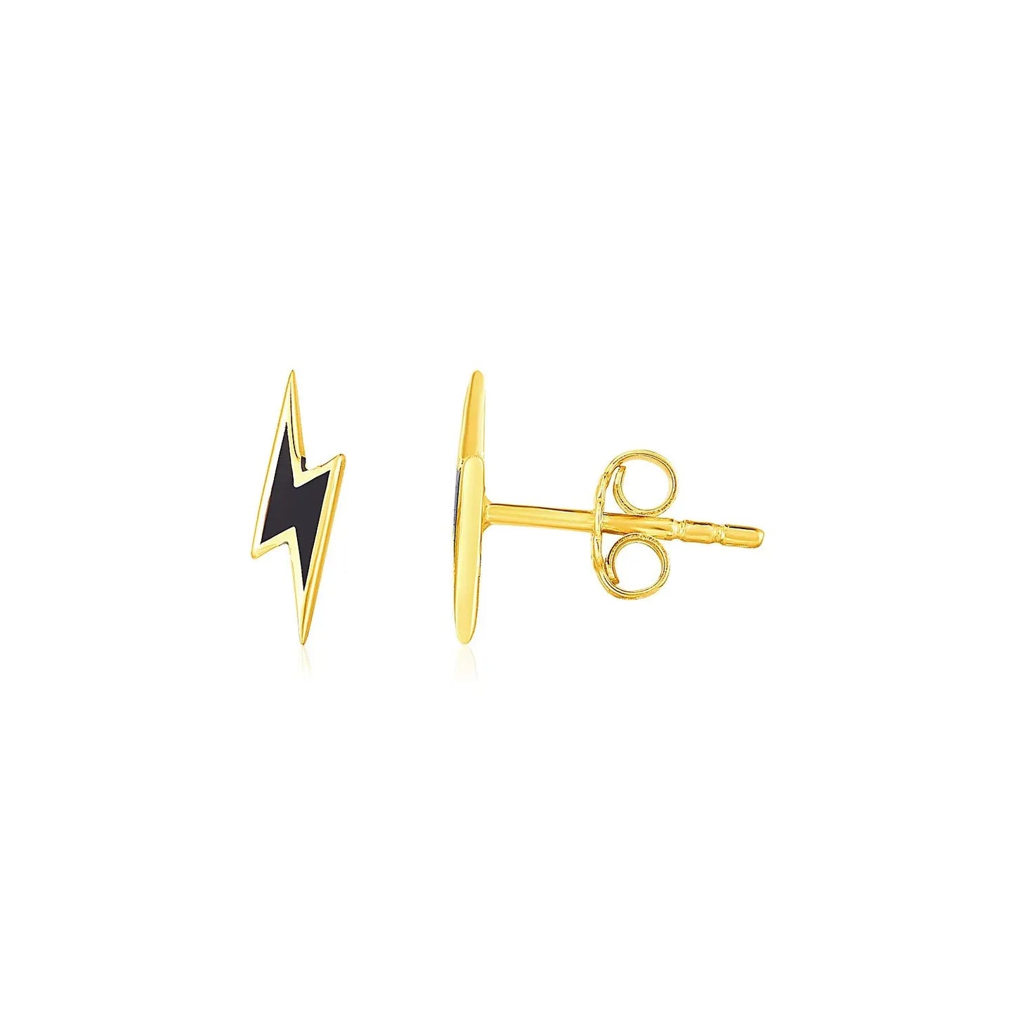 14k Yellow Gold and Enamel Black Lightning Bolt Stud Earrings RCJ Earrings  CELESTIA LUXE JEWELLERS