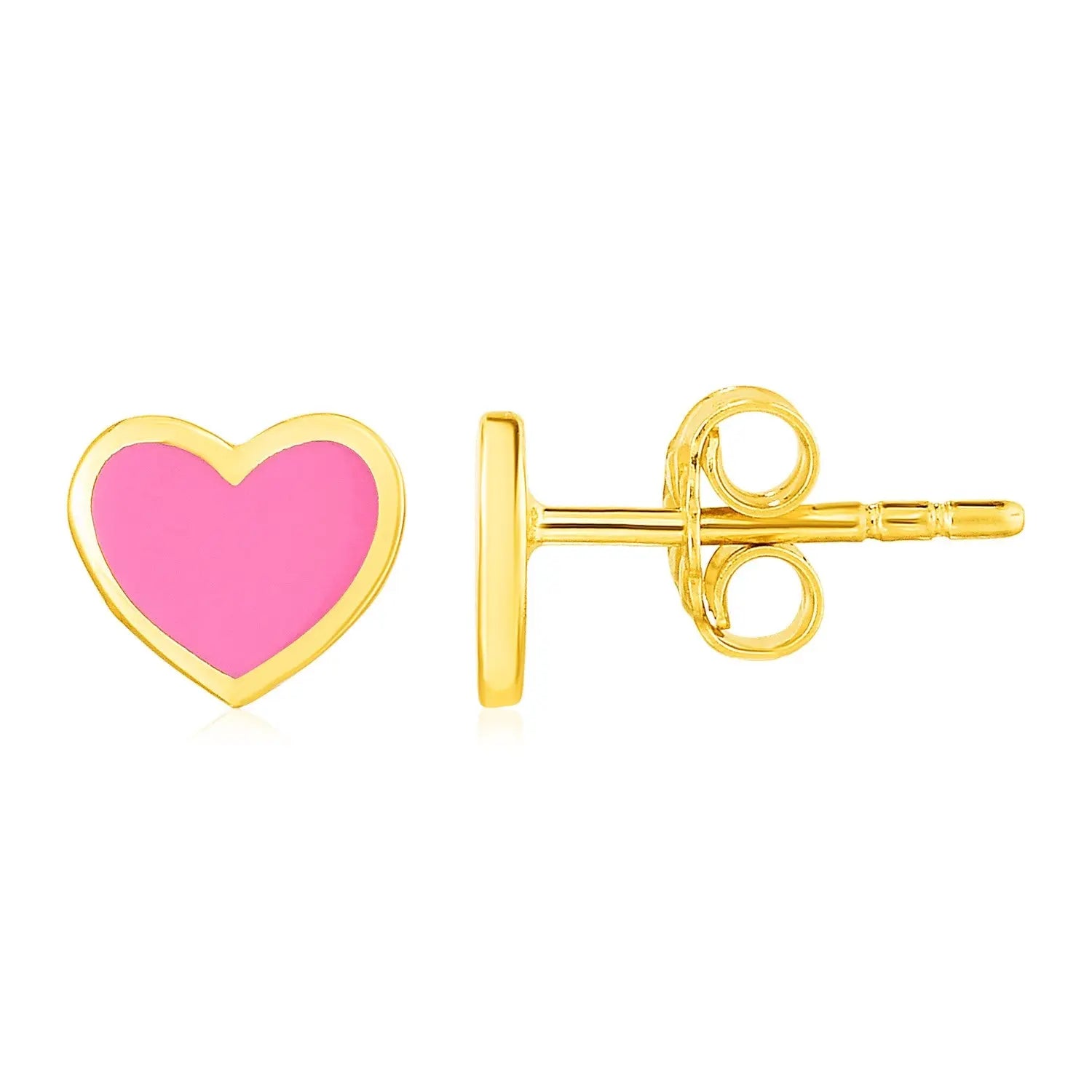 14k Yellow Gold and Enamel Pink Heart Stud Earrings RCJ Earrings  CELESTIA LUXE JEWELLERS
