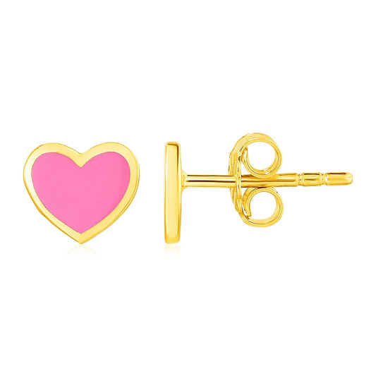 14k Yellow Gold and Enamel Pink Heart Stud Earrings RCJ Earrings  CELESTIA LUXE JEWELLERS