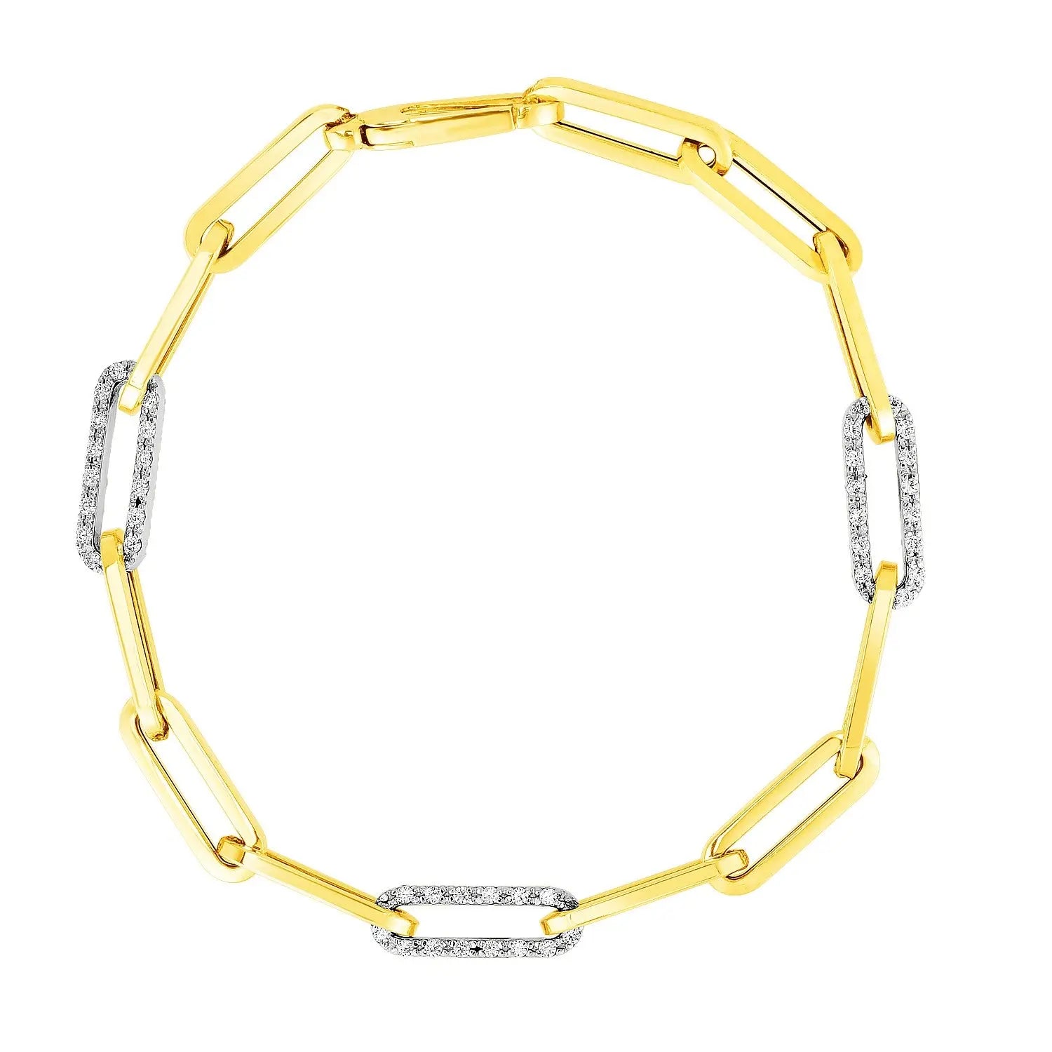 14k Yellow Gold inch Paperclip Chain Bracelet with Three Diamond Links (2.00 mm) RCJ Bracelets  CELESTIA LUXE JEWELLERS
