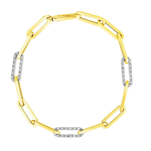 14k Yellow Gold inch Paperclip Chain Bracelet with Three Diamond Links (2.00 mm) RCJ Bracelets  CELESTIA LUXE JEWELLERS
