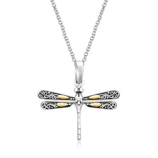 18k Yellow Gold and Sterling Silver Pendant in a Dragonfly Design RCJ Pendants  CELESTIA LUXE JEWELLERS