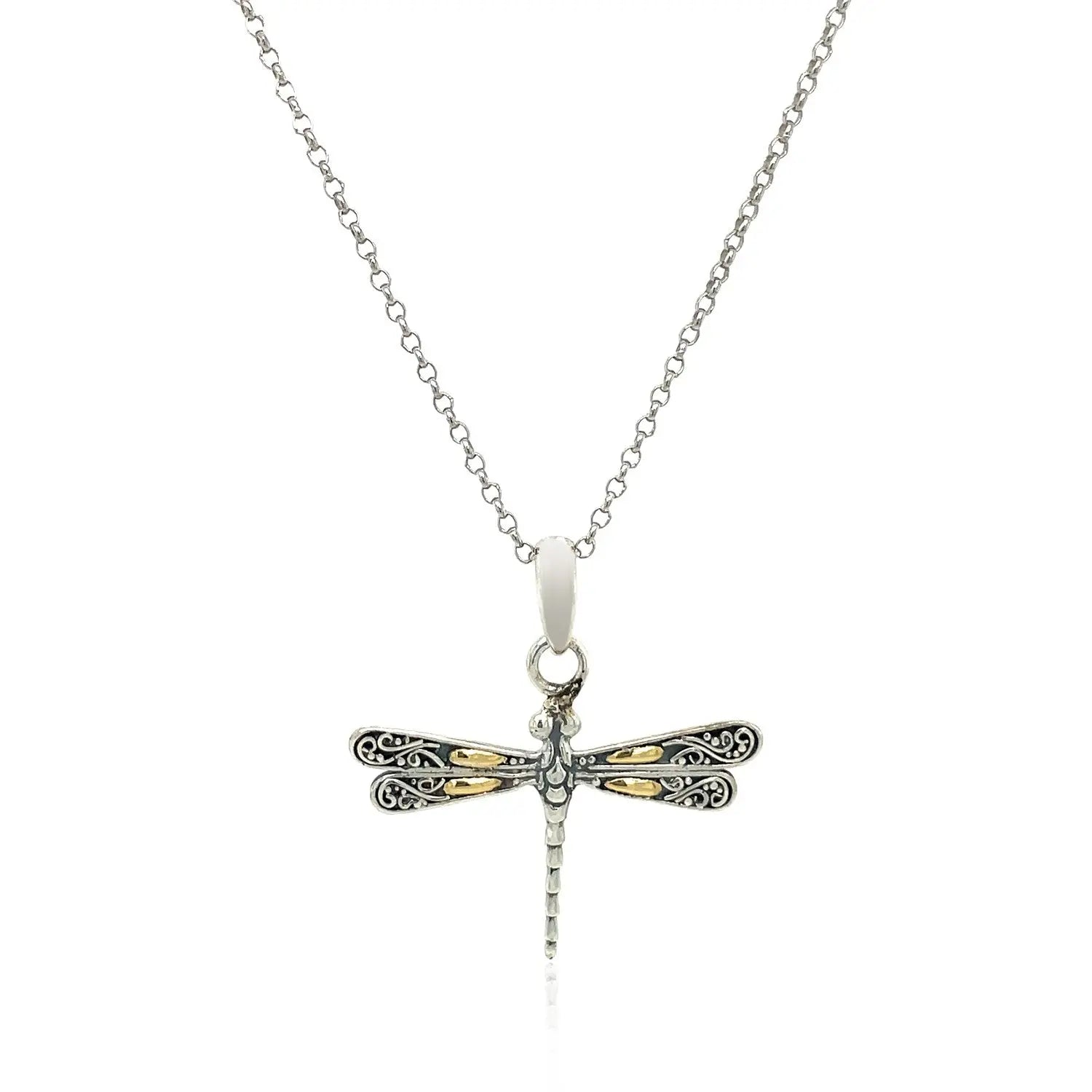 18k Yellow Gold and Sterling Silver Pendant in a Dragonfly Design RCJ Pendants  CELESTIA LUXE JEWELLERS