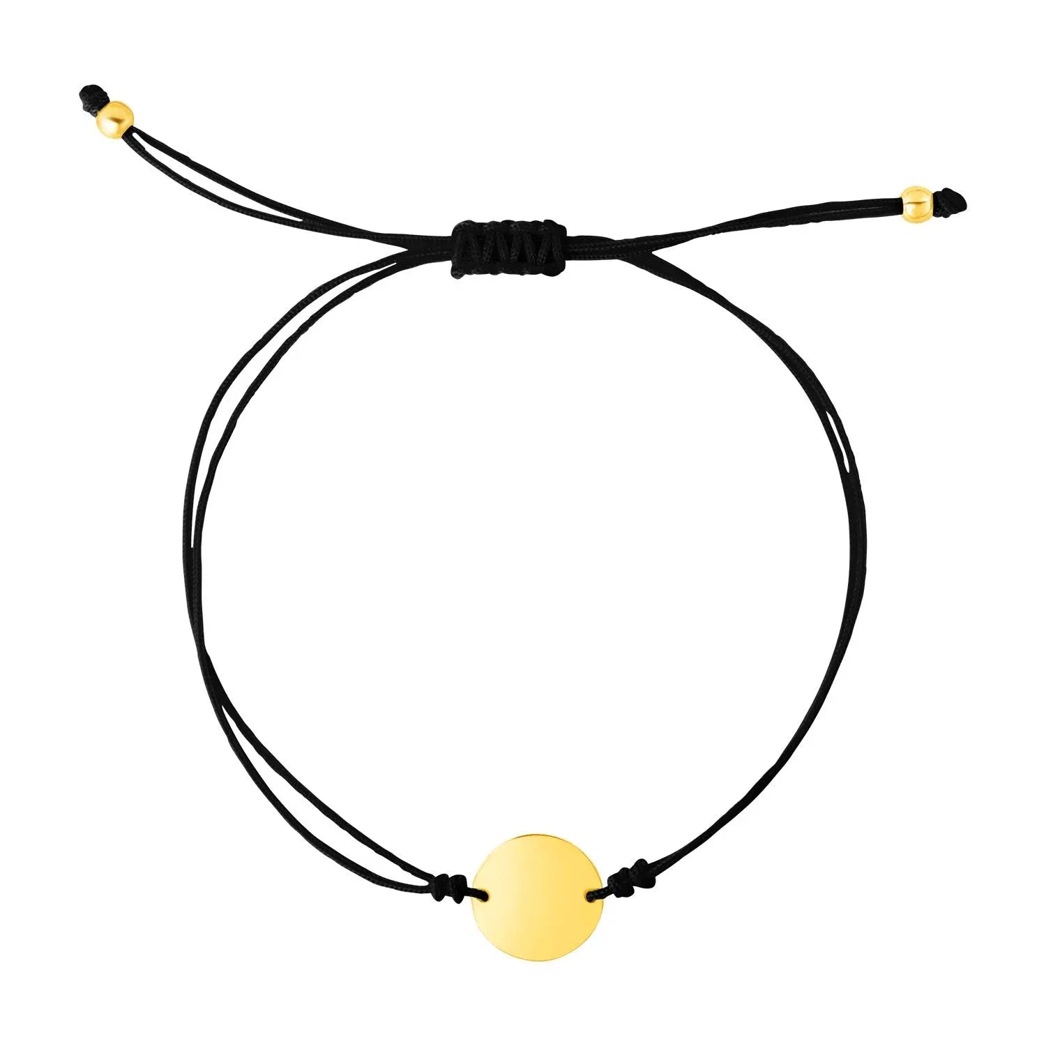 9 1/4 inch Black Cord Adjustable Bracelet with 14k Yellow Gold Circle RCJ Bracelets  CELESTIA LUXE JEWELLERS