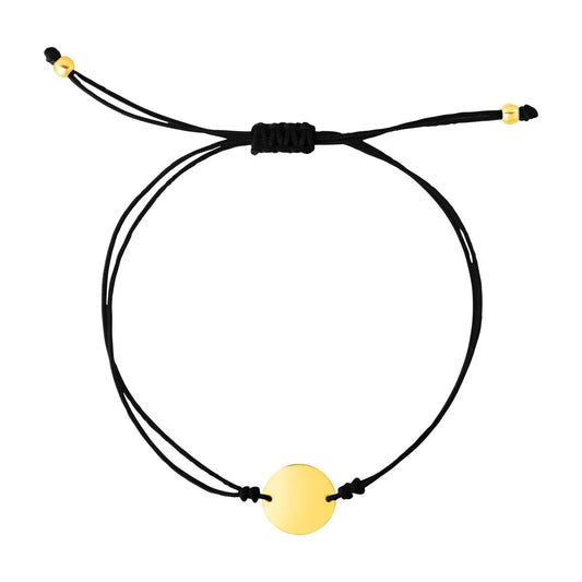 9 1/4 inch Black Cord Adjustable Bracelet with 14k Yellow Gold Circle RCJ Bracelets  CELESTIA LUXE JEWELLERS