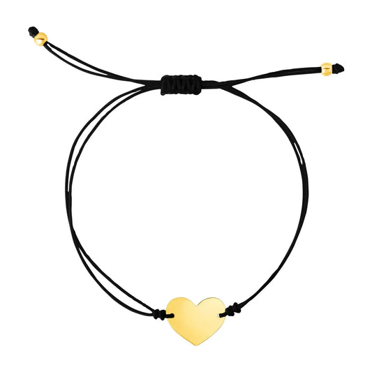 9 1/4 inch Black Cord Adjustable Bracelet with 14k yellow Gold Heart RCJ Bracelets  CELESTIA LUXE JEWELLERS