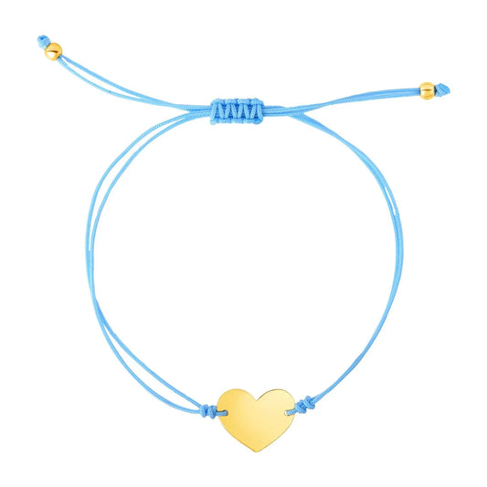 9 1/4 inch Blue Cord Adjustable Bracelet with 14k yellow Gold Heart RCJ Bracelets  CELESTIA LUXE JEWELLERS