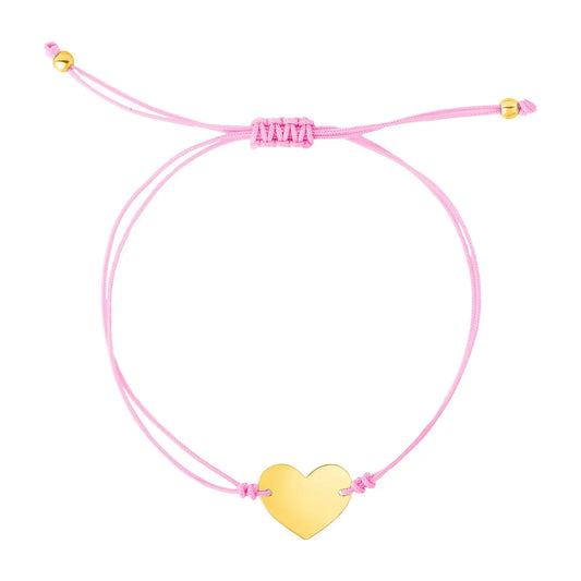 9 1/4 inch Pink Cord Adjustable Bracelet with 14k yellow Gold Heart RCJ Bracelets  CELESTIA LUXE JEWELLERS