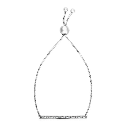 Adjustable Bar Bracelet with Cubic Zirconia in Sterling Silver (1.20 mm) RCJ Bracelets  CELESTIA LUXE JEWELLERS