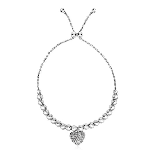 Adjustable Bead Bracelet with Round Charm and Cubic Zirconias in Sterling Silver RCJ Bracelets  CELESTIA LUXE JEWELLERS