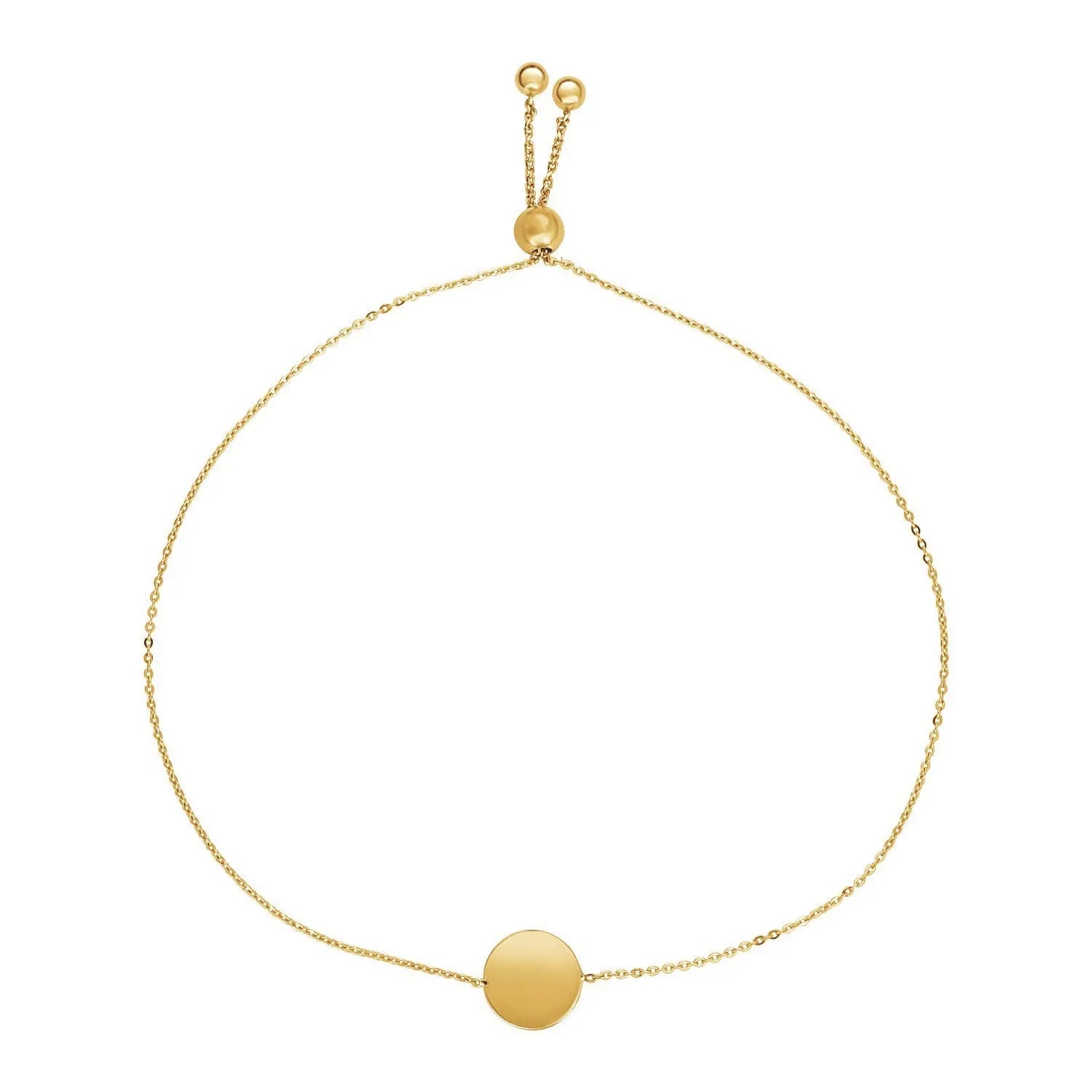 Adjustable Bracelet with Shiny Circle in 14k Yellow Gold (7.50 mm) RCJ Bracelets  CELESTIA LUXE JEWELLERS