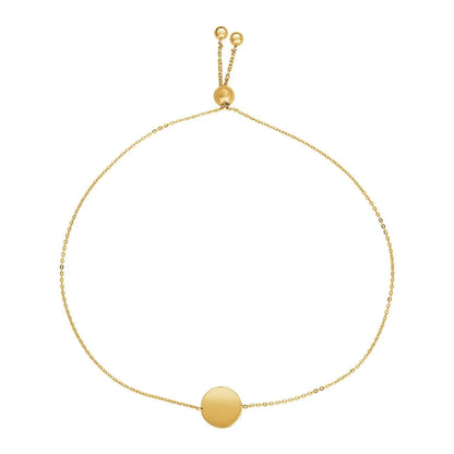 Adjustable Bracelet with Shiny Circle in 14k Yellow Gold (7.50 mm) RCJ Bracelets  CELESTIA LUXE JEWELLERS