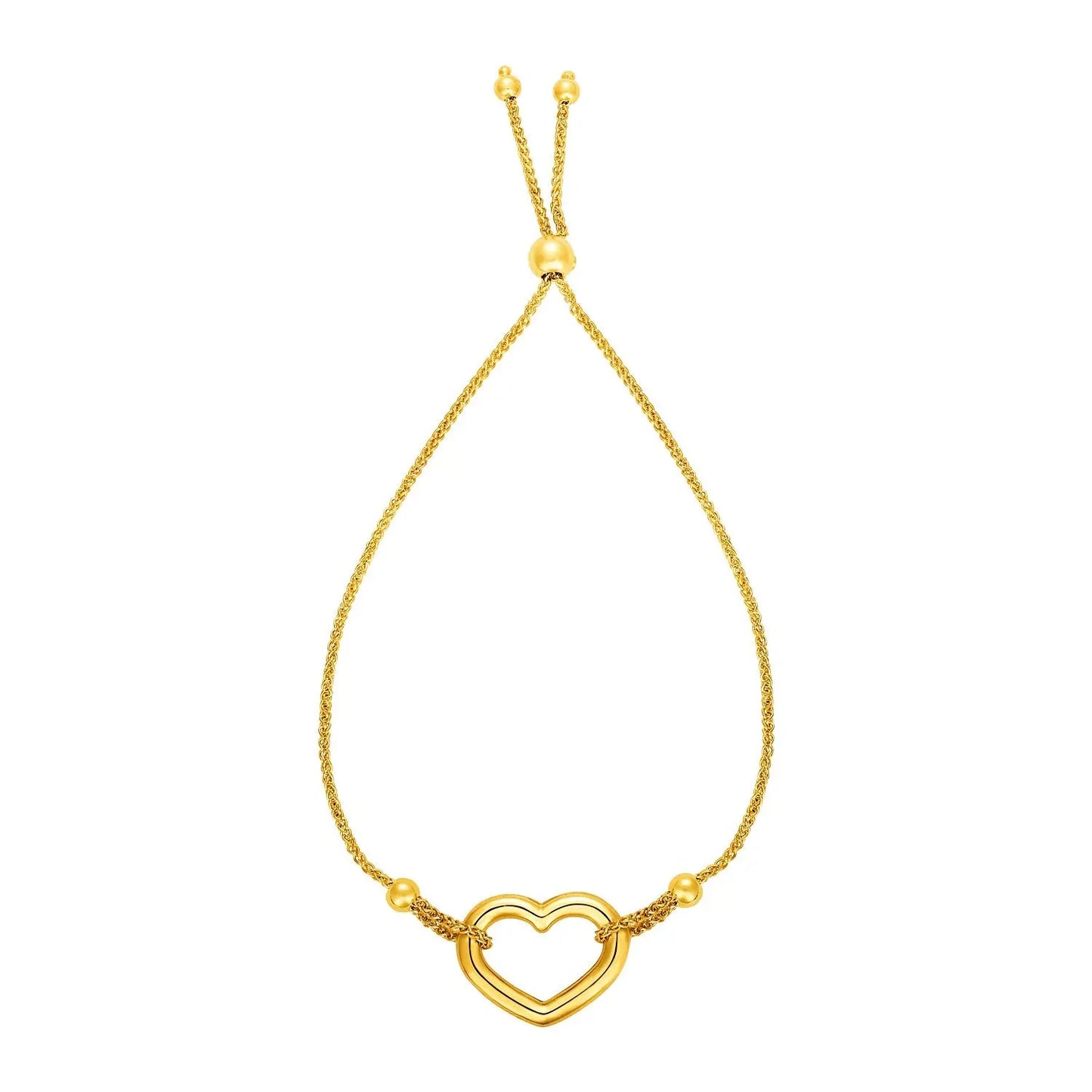 Adjustable Bracelet with Shiny Open Heart in 14k Yellow Gold (1.00 mm) RCJ Bracelets  CELESTIA LUXE JEWELLERS