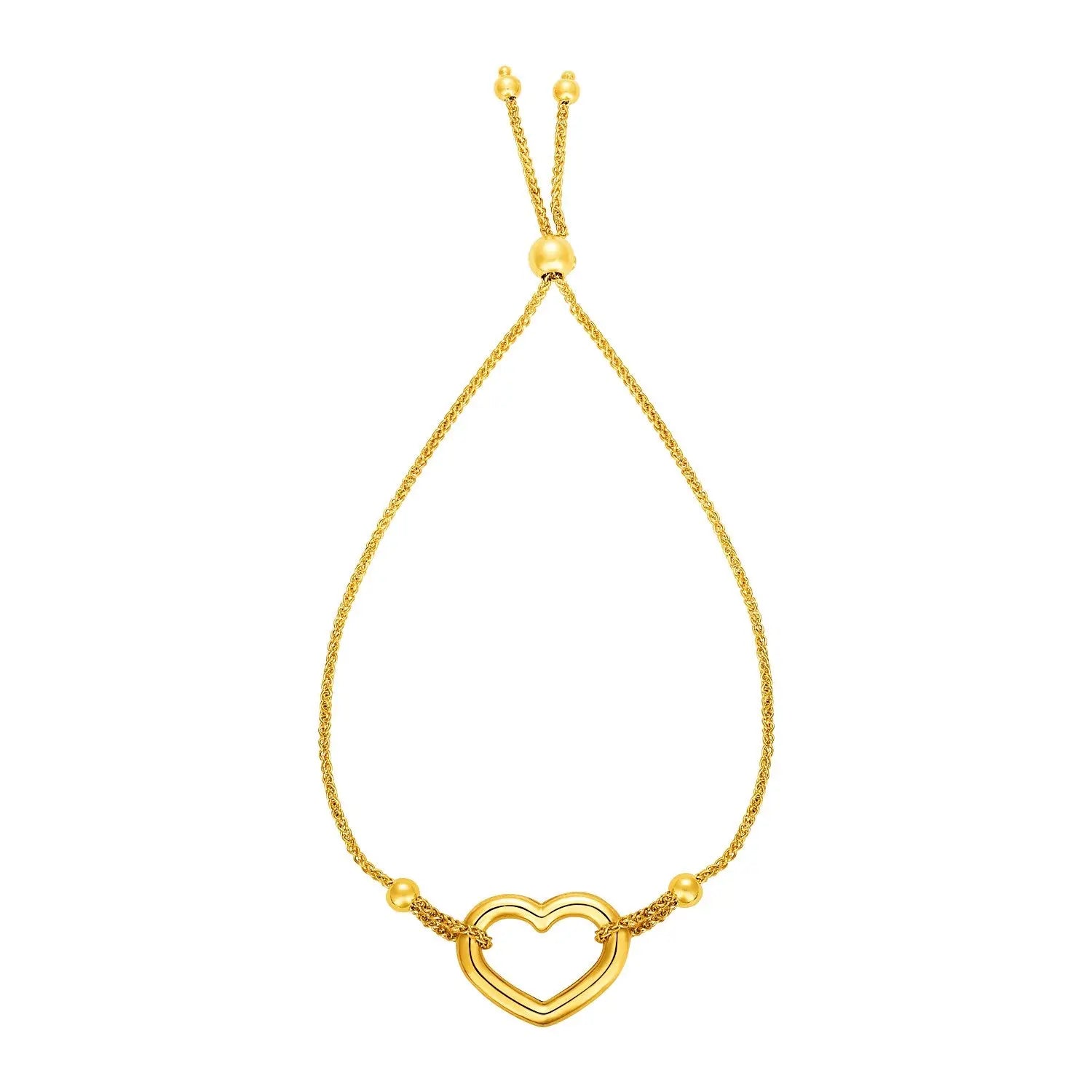 Adjustable Bracelet with Shiny Open Heart in 14k Yellow Gold (1.00 mm) RCJ Bracelets  CELESTIA LUXE JEWELLERS