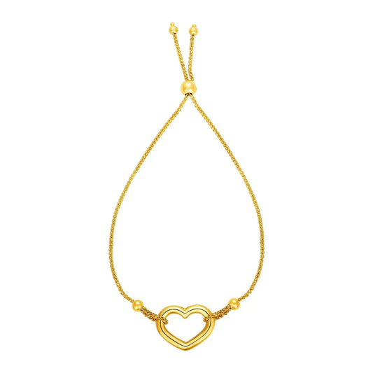 Adjustable Bracelet with Shiny Open Heart in 14k Yellow Gold (1.00 mm) RCJ Bracelets  CELESTIA LUXE JEWELLERS