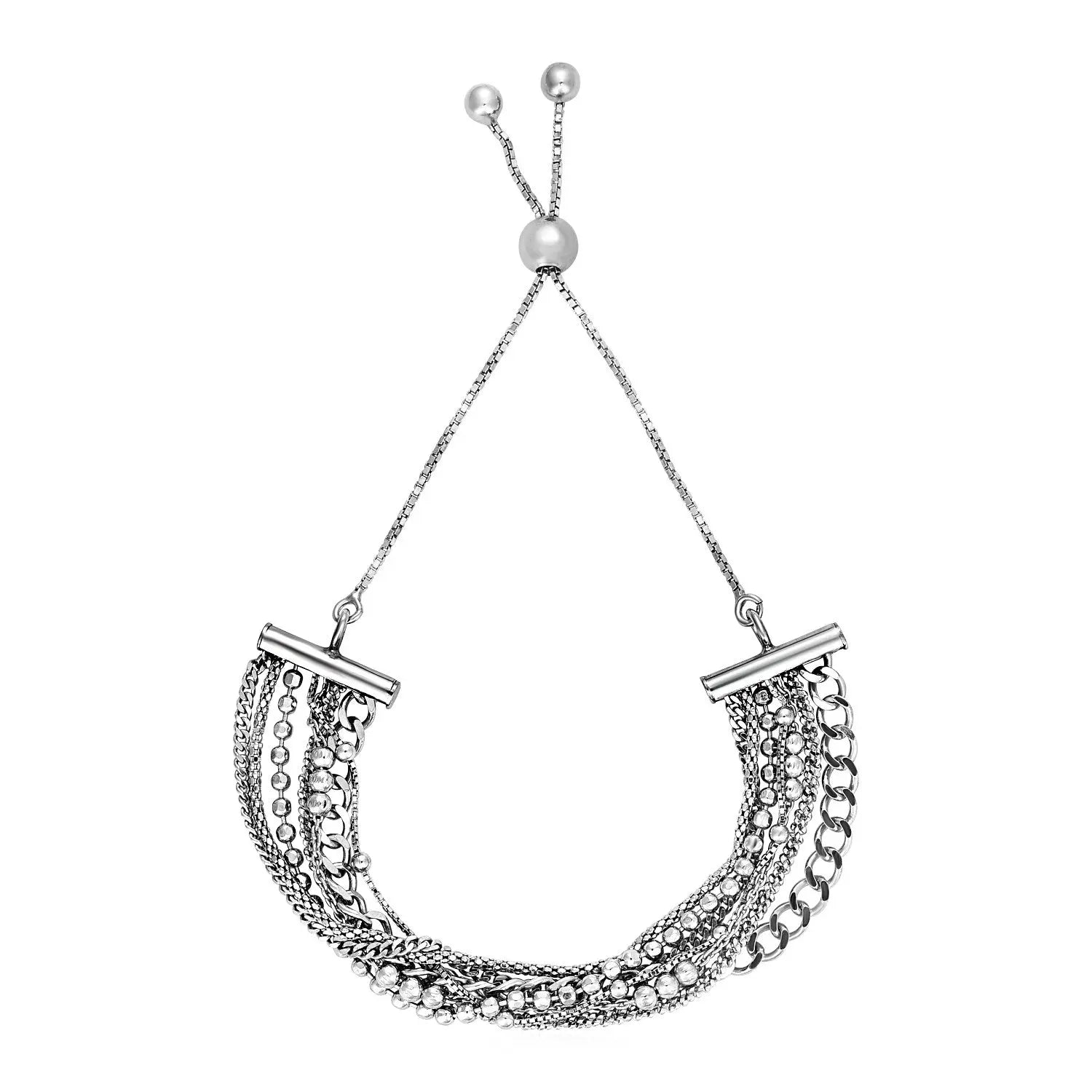 Adjustable Multi Chain Bracelet in Sterling Silver (15.00 mm) RCJ Bracelets  CELESTIA LUXE JEWELLERS